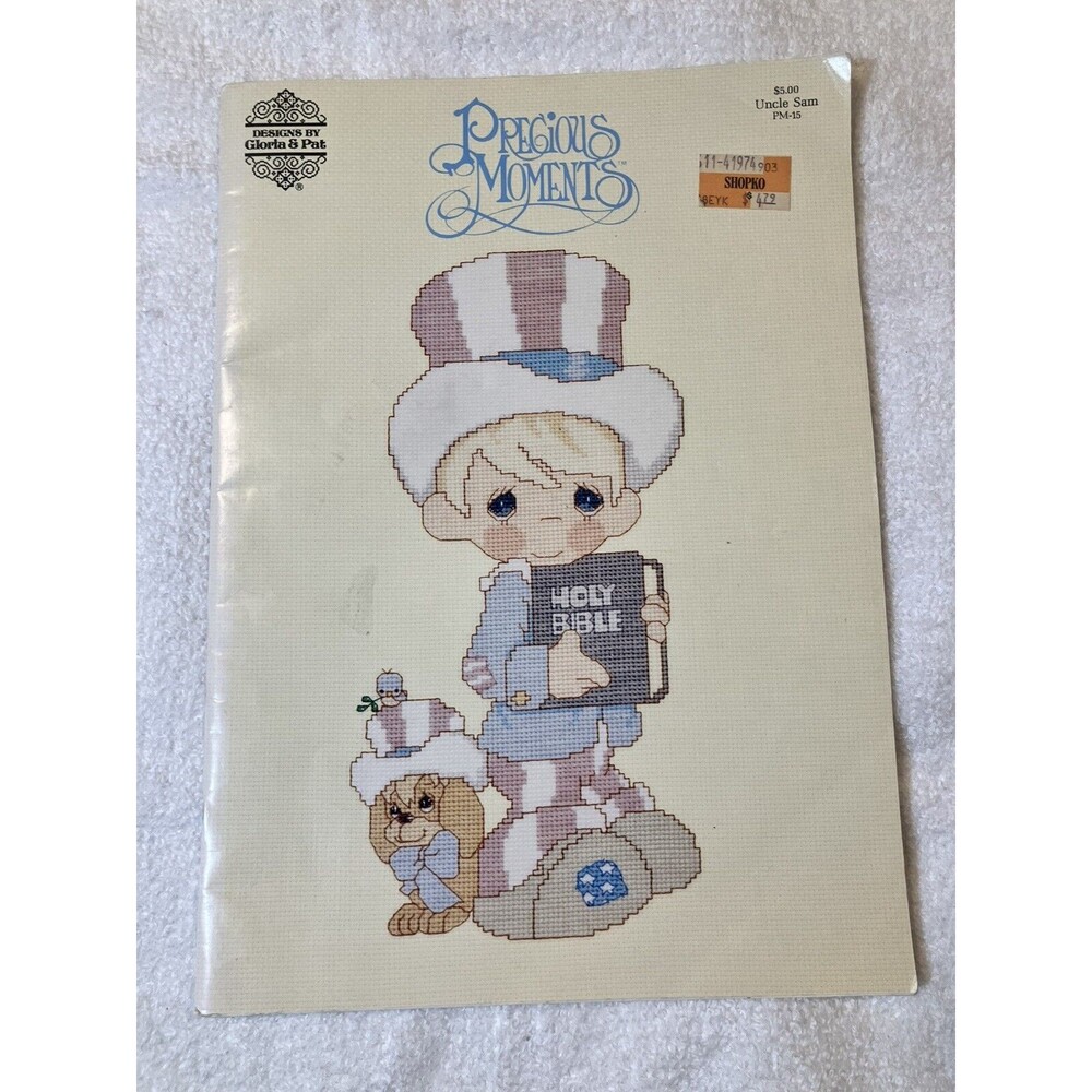 Precious Moments Pm 15 Patriotic UNCLE SAM Bible 1987 Cross Stitch Patterns 80s
